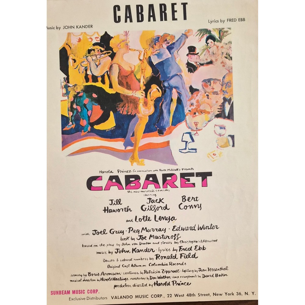 Cabaret Musical 1966 Vintage Sheet Music John Kander Fred Ebb Broadway Decor